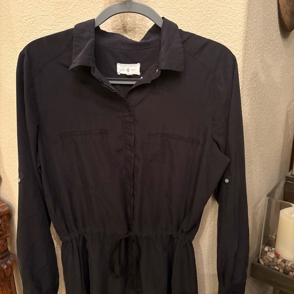 Lou & Grey Black Button Roll Tab Long Sleeve Drawstring Shirt Dress Size Medium - Picture 2 of 7